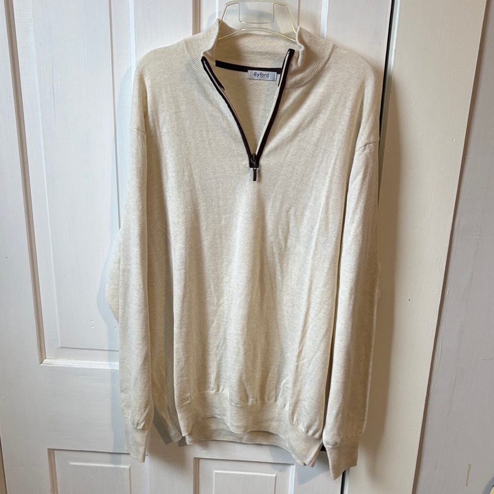 Byford London 100%‎ Merino Wool Men's Off-White Zip-Up Sweater